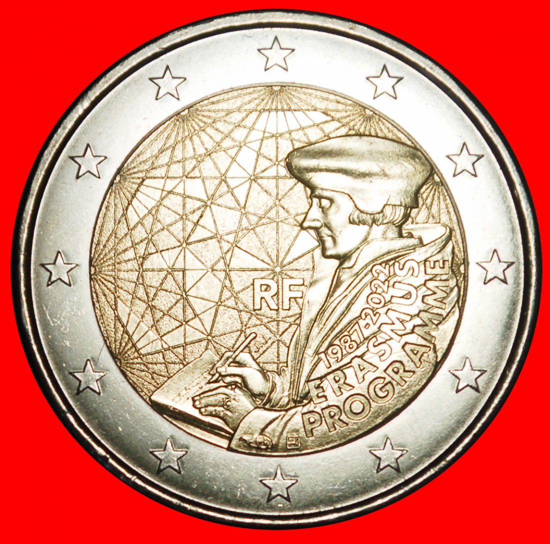 ⰊERASMUS 1466-1536:FRANCE★2 EUROS 1987-2022★NON-PHALLIC 2007-2026!DIES I r1★LOW START! ★ NO RESERVE!