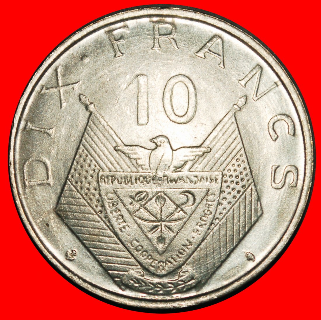 Ⰺ BELGIUM: RWANDA ★ 10 FRANCS 1964 UNCOMMON! BIRD KAYIBANDA (1962-1973)★LOW START! ★ NO RESERVE!