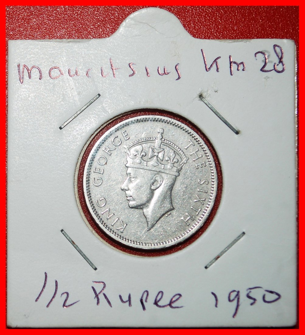  Ⰺ GREAT BRITAIN:MAURITIUS★1/2 RUPEE 1950 WITHOUT INDIA★GERORGE VI 1937-1952★LOW START! ★ NO RESERVE!   