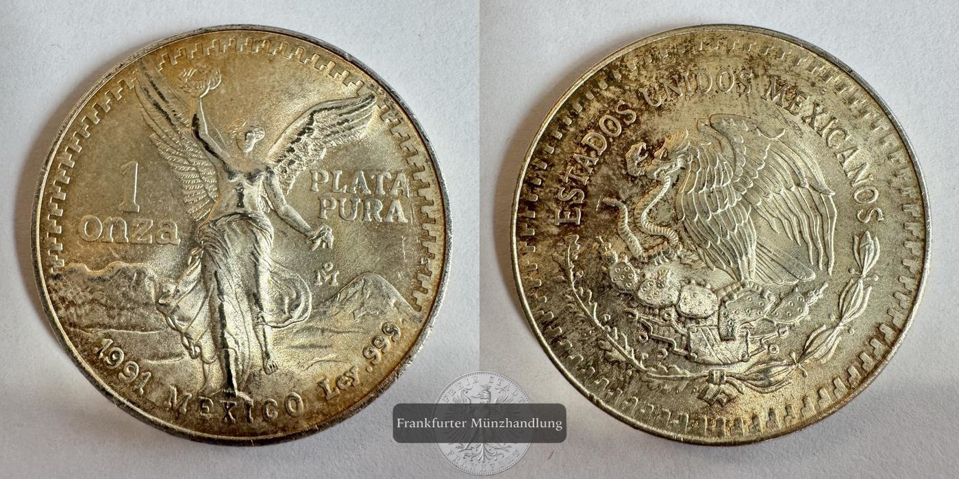  Mexiko.  Libertad 1991, 1 Unze   FM-Frankfurt   Feinsilber: 31,1g   