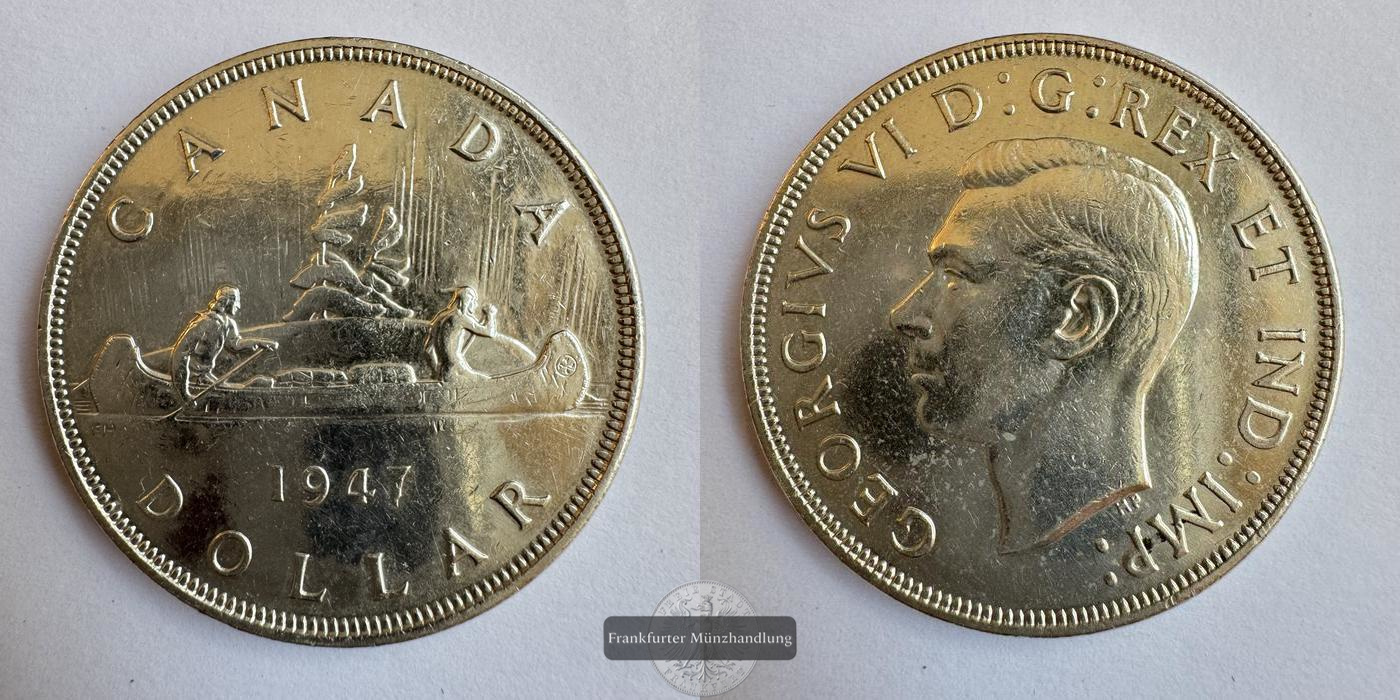  Kanada / 1 Dollar George VI (with IND:IMP:) 1947 FM-Frankfurt KM#37 Feinsilber: 18,66g   