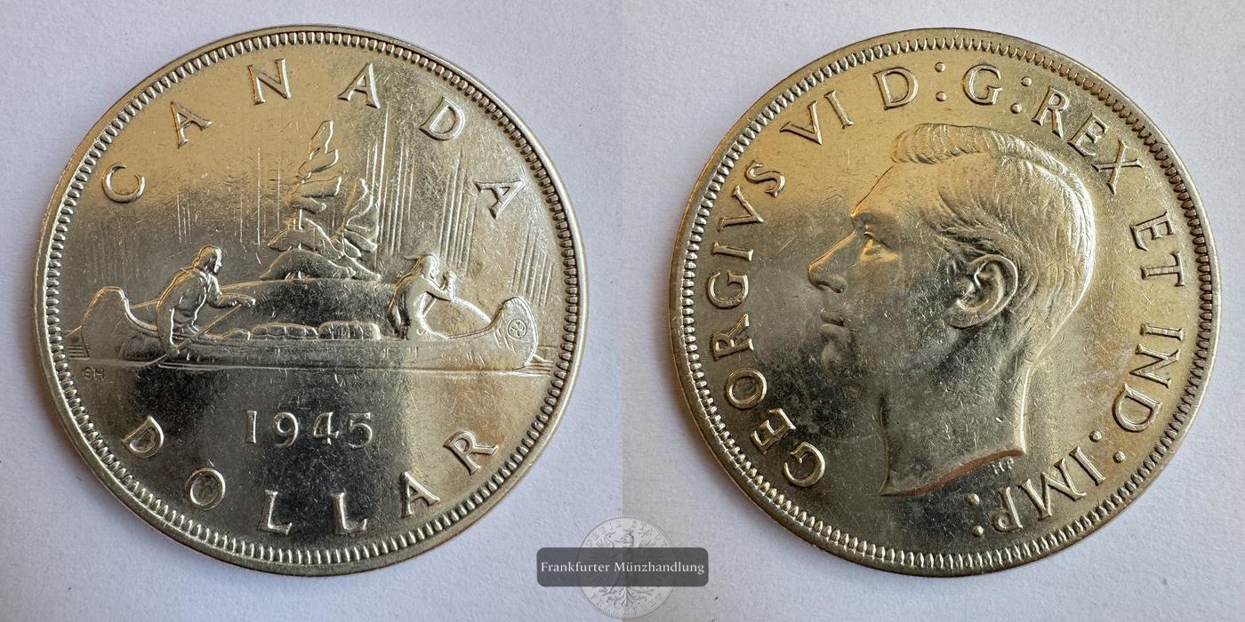  Kanada / 1 Dollar George VI (with IND:IMP:) 1945 FM-Frankfurt KM#37 Feinsilber: 18,66g   