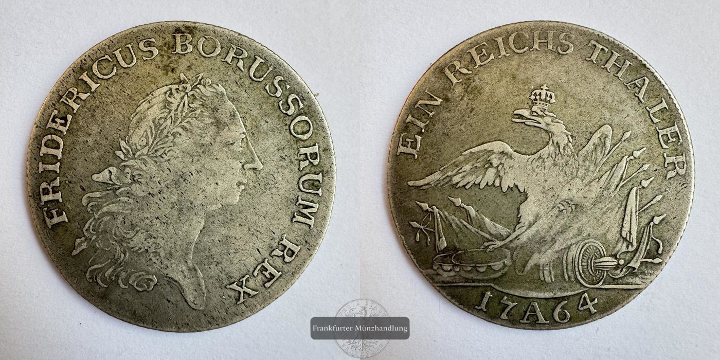  HRR Preußen / 1 Reichsthaler Frederick II 1764 'A' FM-Frankfurt KM#306.1 Feinsilber: 16,7g   