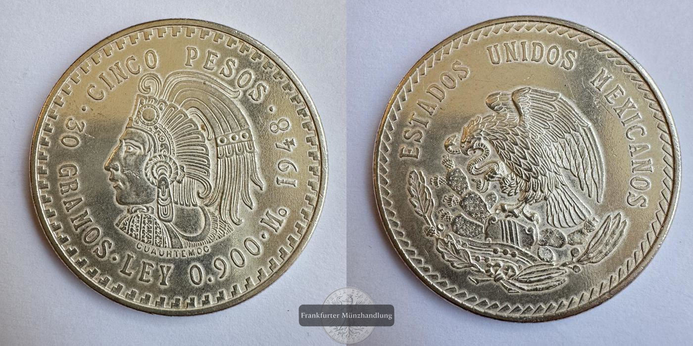  Mexiko / 5 Pesos 1948 FM-Frankfurt KM#465 Feinsilber: 27g   
