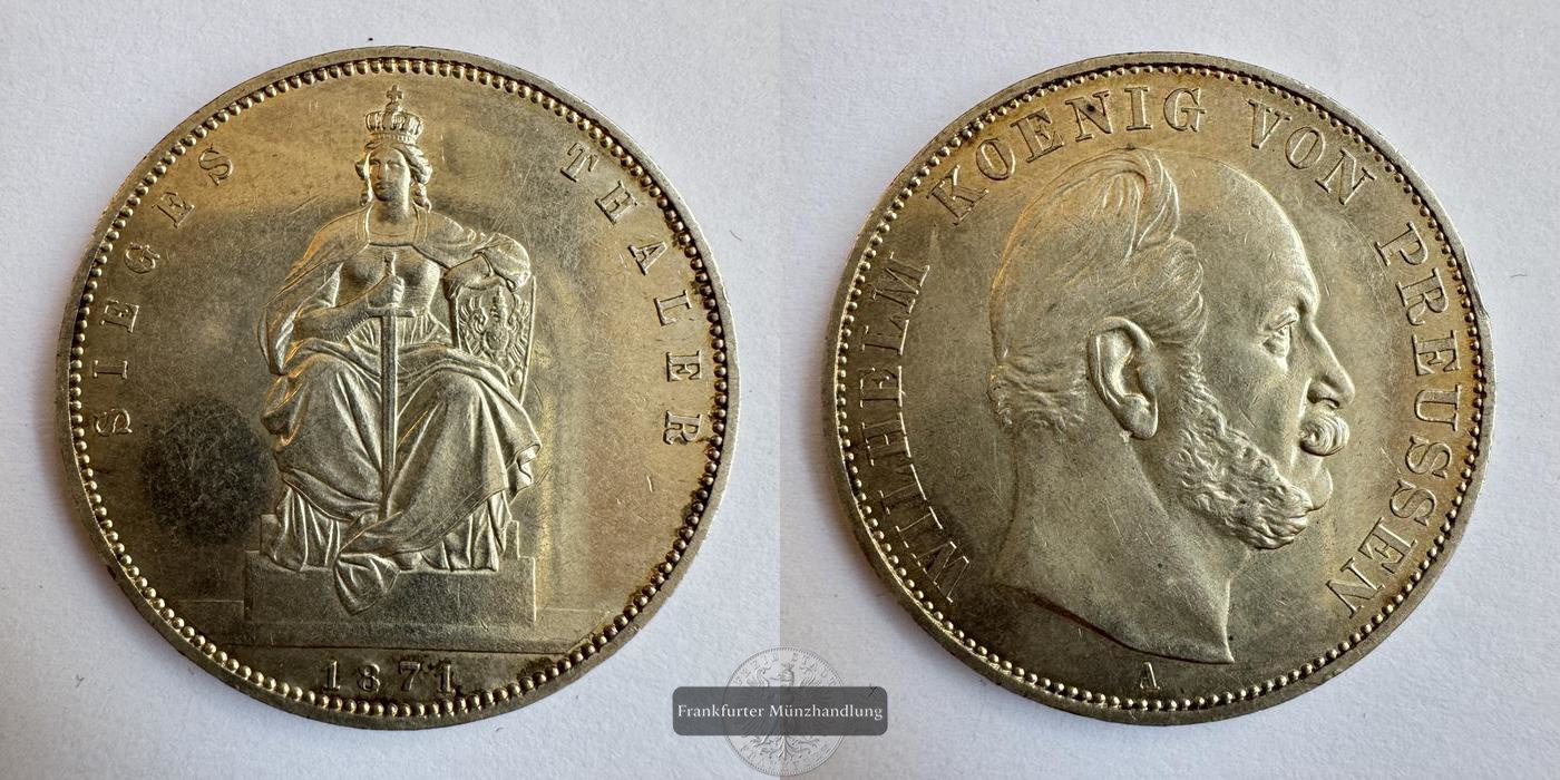  HRR Preußen / 1 Thaler 1871 Siegesthaler 'A' FM-Frankfurt KM#500 Feinsilber: 16,66g   