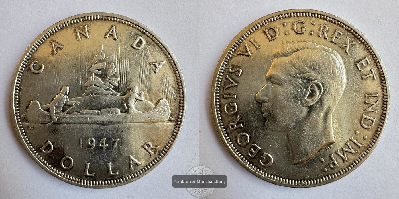  Kanada / 1 Dollar George VI (with IND:IMP:) 1947 FM-Frankfurt KM#37 Feinsilber: 18,66g   