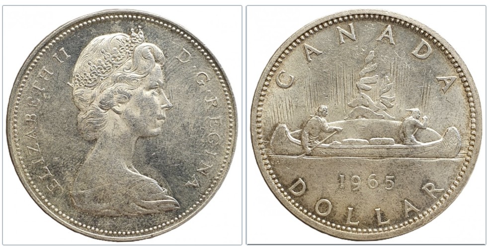  Kanada 1 Dollar, 1965 Silber 18,66g fein   