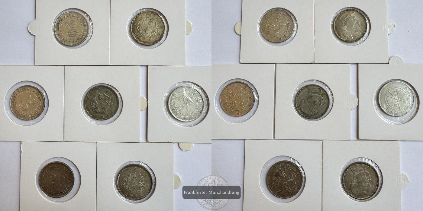 Lot: China / 7x 2 Jiao div. Jg. FM-Frankfurt Raugewicht Silber: 37,57g   