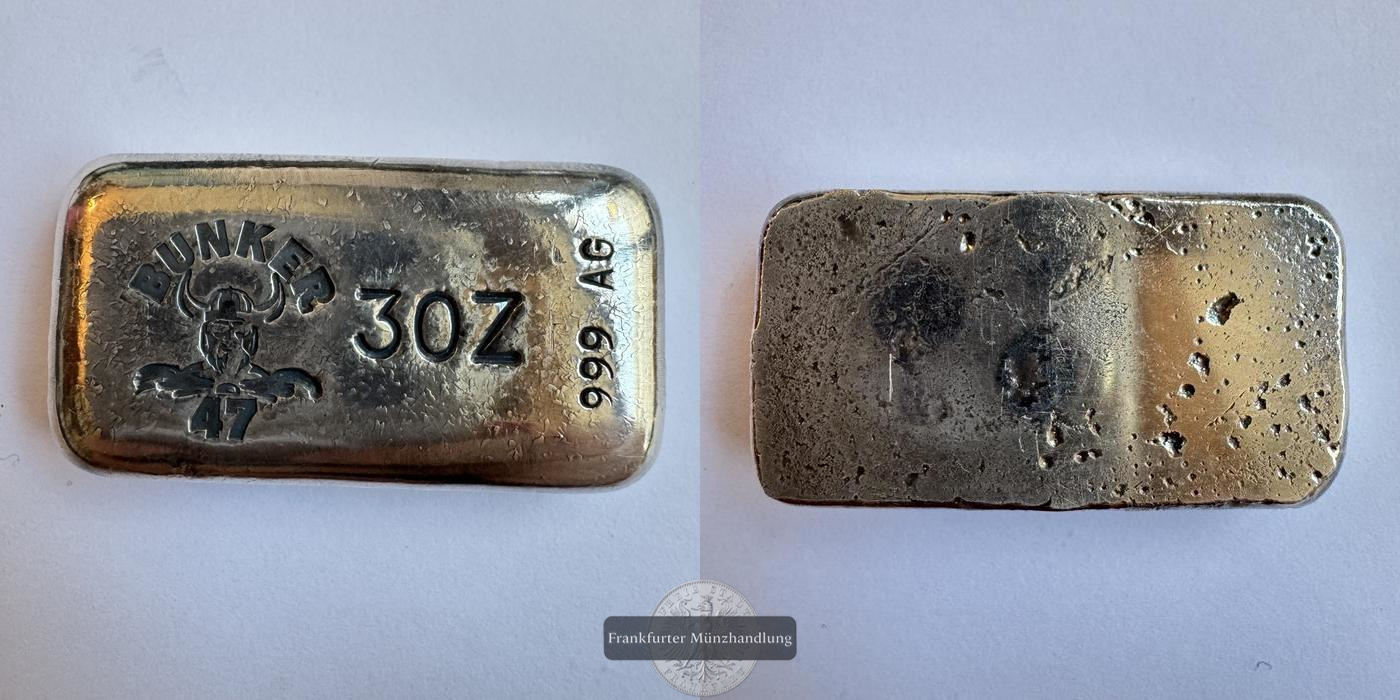  Deutschland / Bunker 47 3oz Silberbarren FM-Frankfurt Feinsilber: 94,23g   