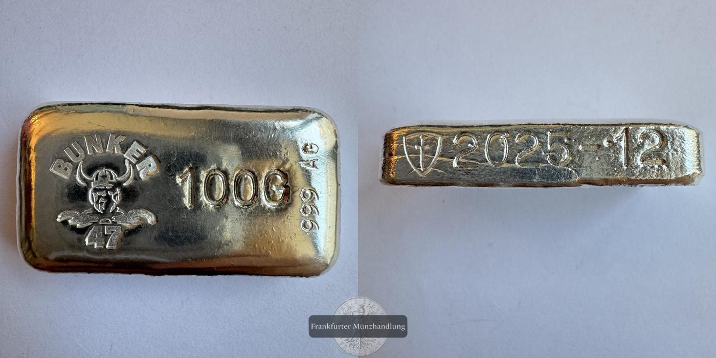  Deutschland / Bunker 47 100g Silberbarren 2025 FM-Frankfurt Feinsilber: 100g   