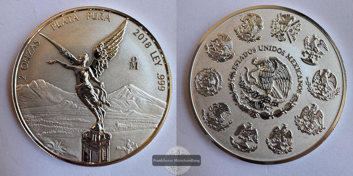 Mexiko / 2 Onzas Libertad 2018 (1996-2025) Rev. Proof FM-Frankfurt KM#614 Feinsilber: 62,2g   