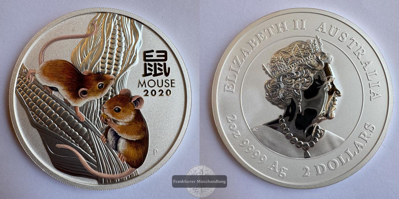  Australien / 2 Dollars (Year of the Mouse; Coloured) 2020 FM-Frankfurt Feinsilber: 62,2g   