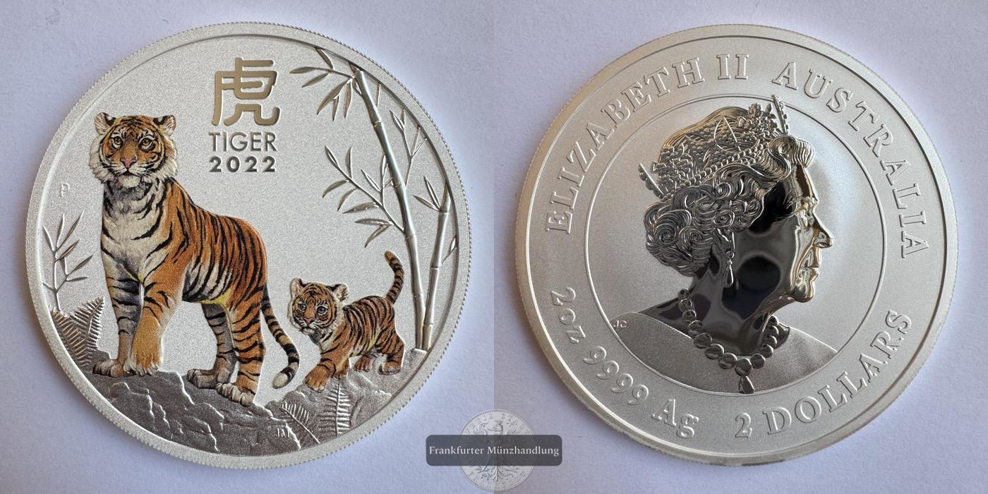  Australien / 2 Dollars (Year of the Tiger; Coloured) 2022 FM-Frankfurt KM#4380.1 Feinsilber: 62,2g   