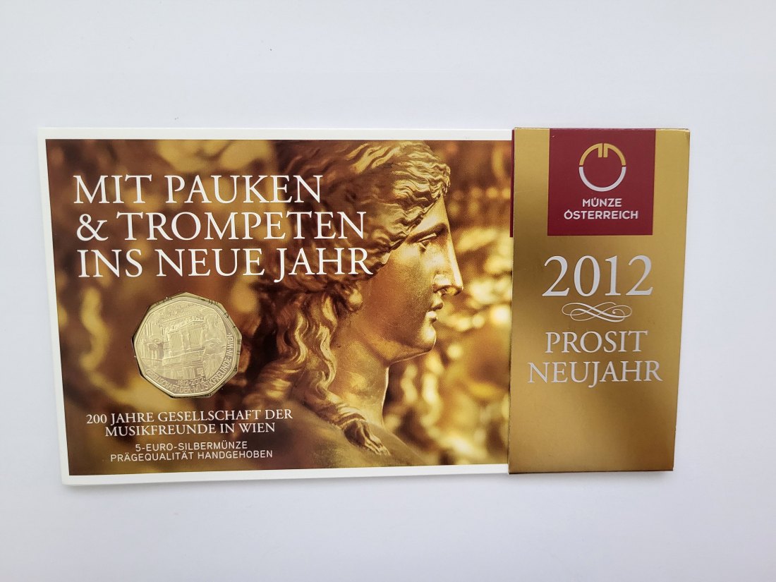  5 Euro 2012 Gesellschaft der Musikfreunde silber 8g fein Blister Österreich Spittalgold9800 (4974   