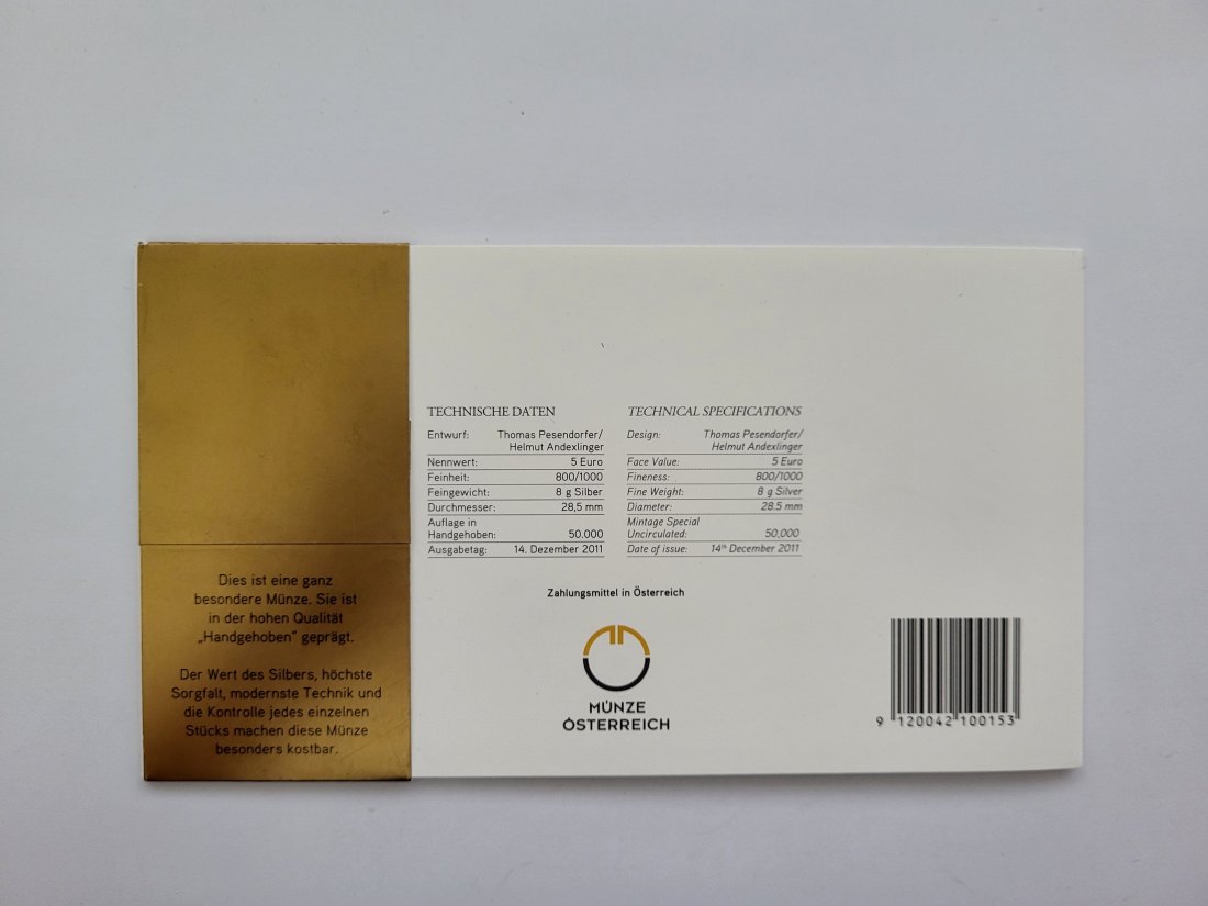  5 Euro 2012 Gesellschaft der Musikfreunde silber 8g fein Blister Österreich Spittalgold9800 (4974   