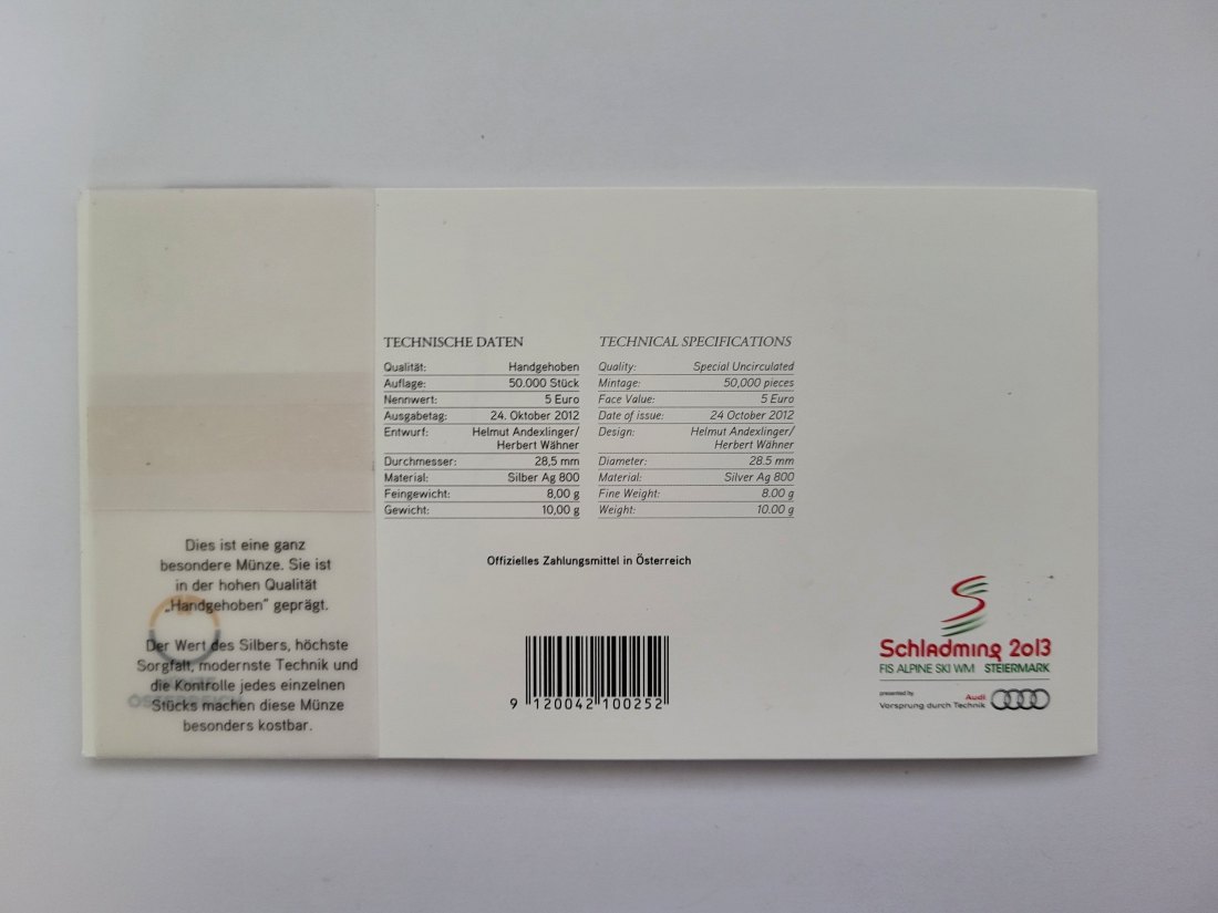  5 Euro 2012 Schladming 2013 silber 8g fein Blister Österreich Spittalgold9800 (4974   