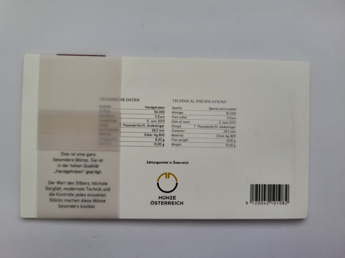  5 Euro 2013 Land des Wassers silber 8g fein Blister Österreich Spittalgold9800 (4974   