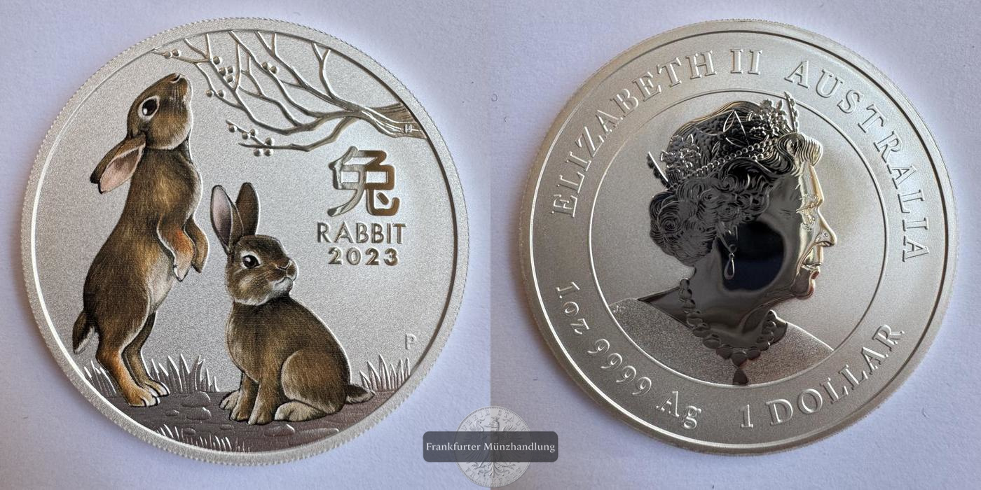  Australien / 1 Dollar (Year of the Rabbit; Coloured) 2023 FM-Frankfurt Feinsilber: 31,1g   