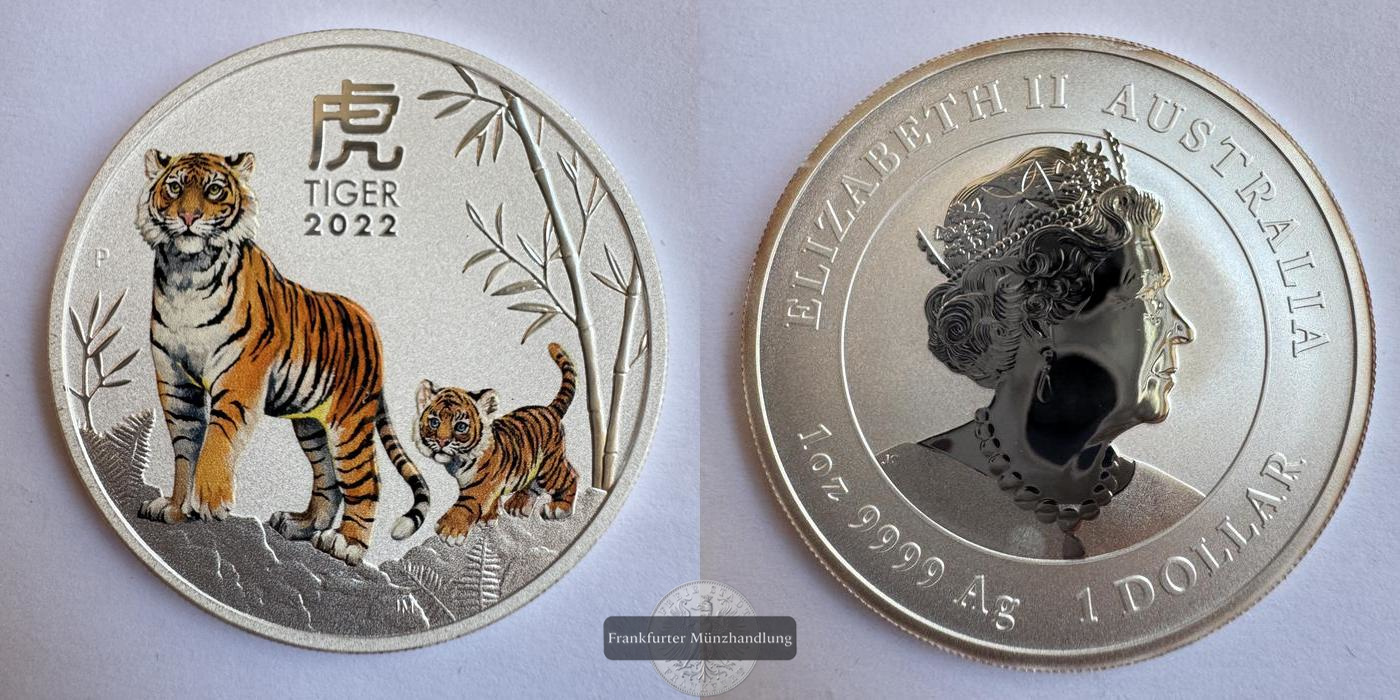  Australien / 1 Dollar (Year of the Tiger; Coloured) 2022 FM-Frankfurt KM#4362 Feinsilber: 31,1g   