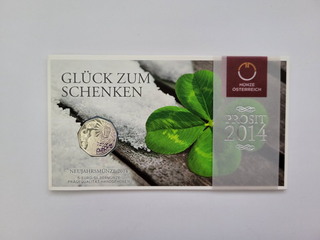  5 Euro 2013 Neujahrsmünze 2014 silber 8g fein Blister Österreich Spittalgold9800 (4974   