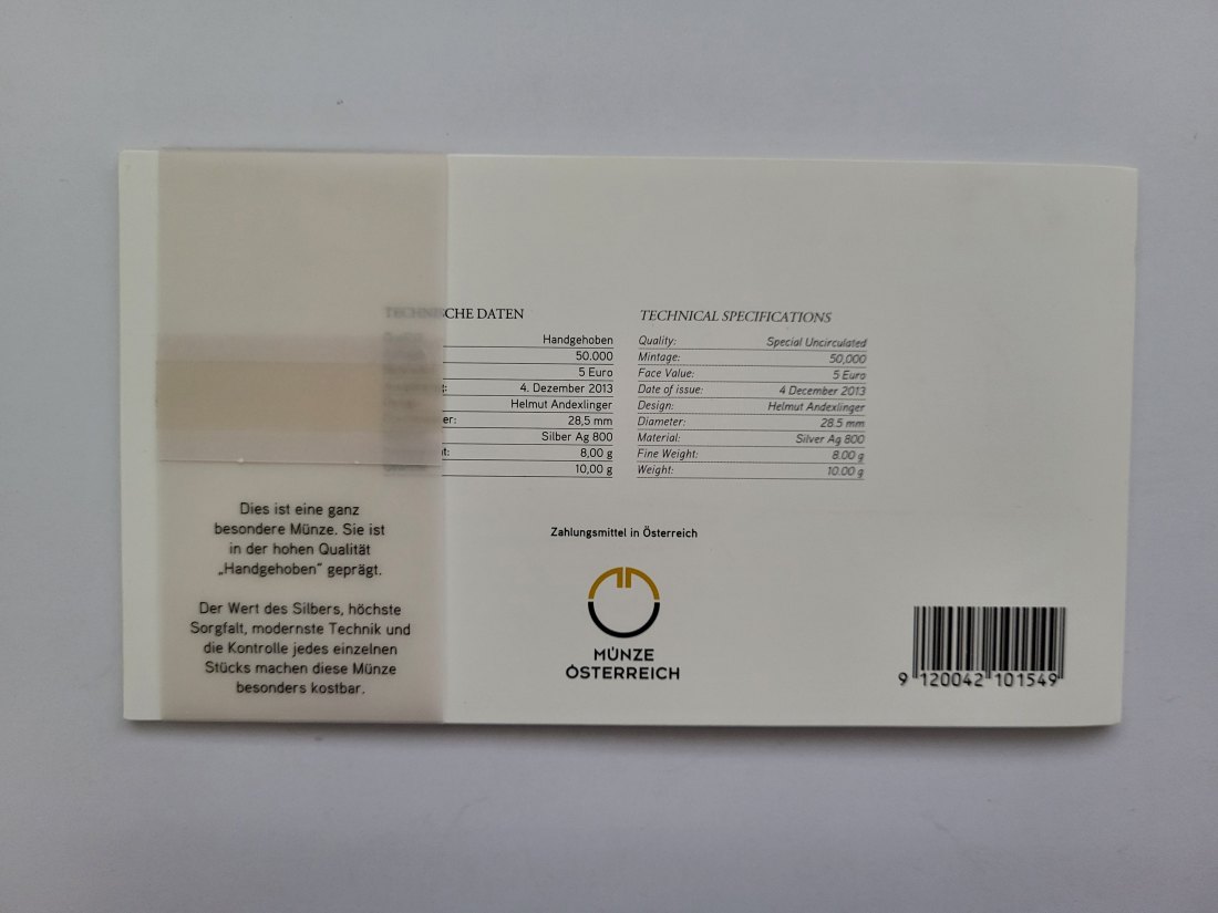  5 Euro 2013 Neujahrsmünze 2014 silber 8g fein Blister Österreich Spittalgold9800 (4974   