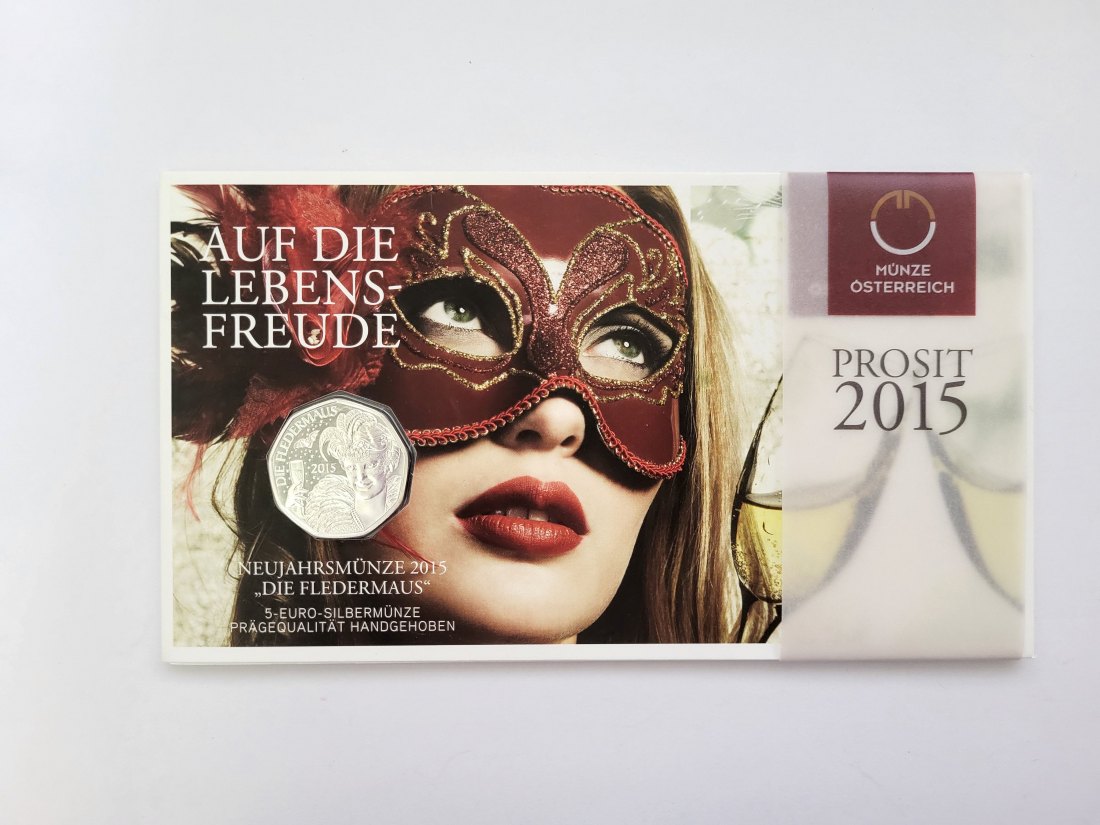  5 Euro 2014 Die Fledermaus Neujahrsmünze2015 silber 8g fein Blister Österreich Spittalgold9800 (4974   