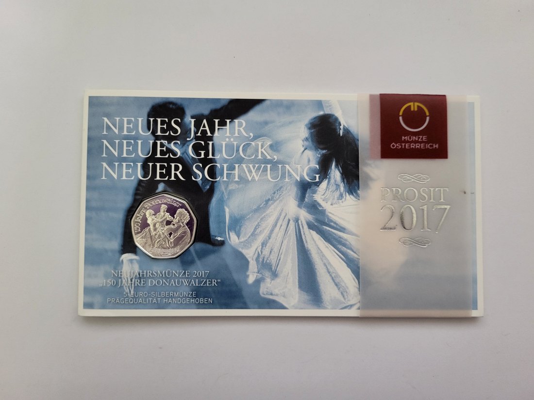  5 Euro 2016 Donauwalzer Neujahrsmünze 2017 silber 8g fein Blister Österreich Spittalgold9800 (4974   