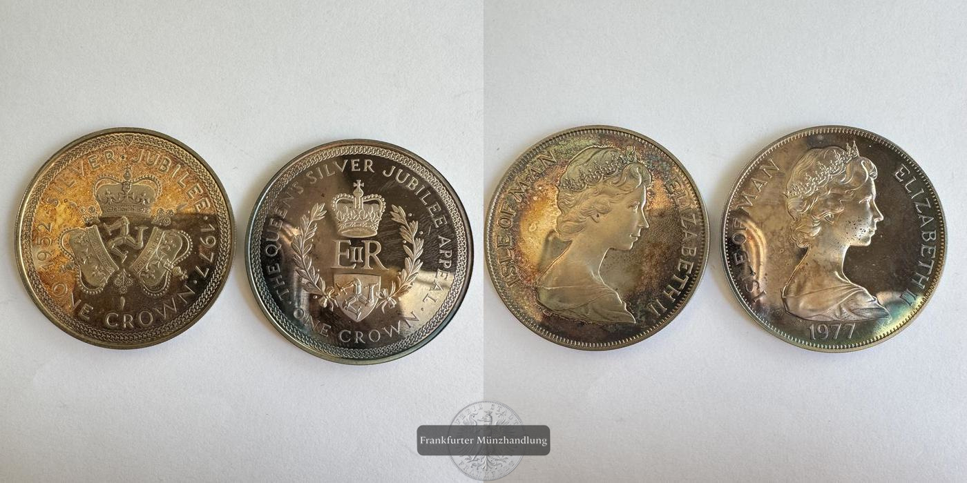  UK / Insel Man. 2x 1 Crown Elizabeth II (Silver Jubilee) 1977 FM-Frankfurt Feinsilber: 26,16g   