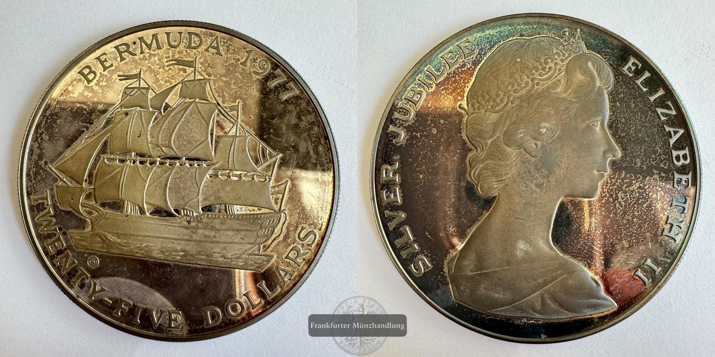  UK / 25 Dollars Elizabeth II (Silver Jubilee) 1977 FM-Frankfurt KM#25 Feinsilber: 50,64g   
