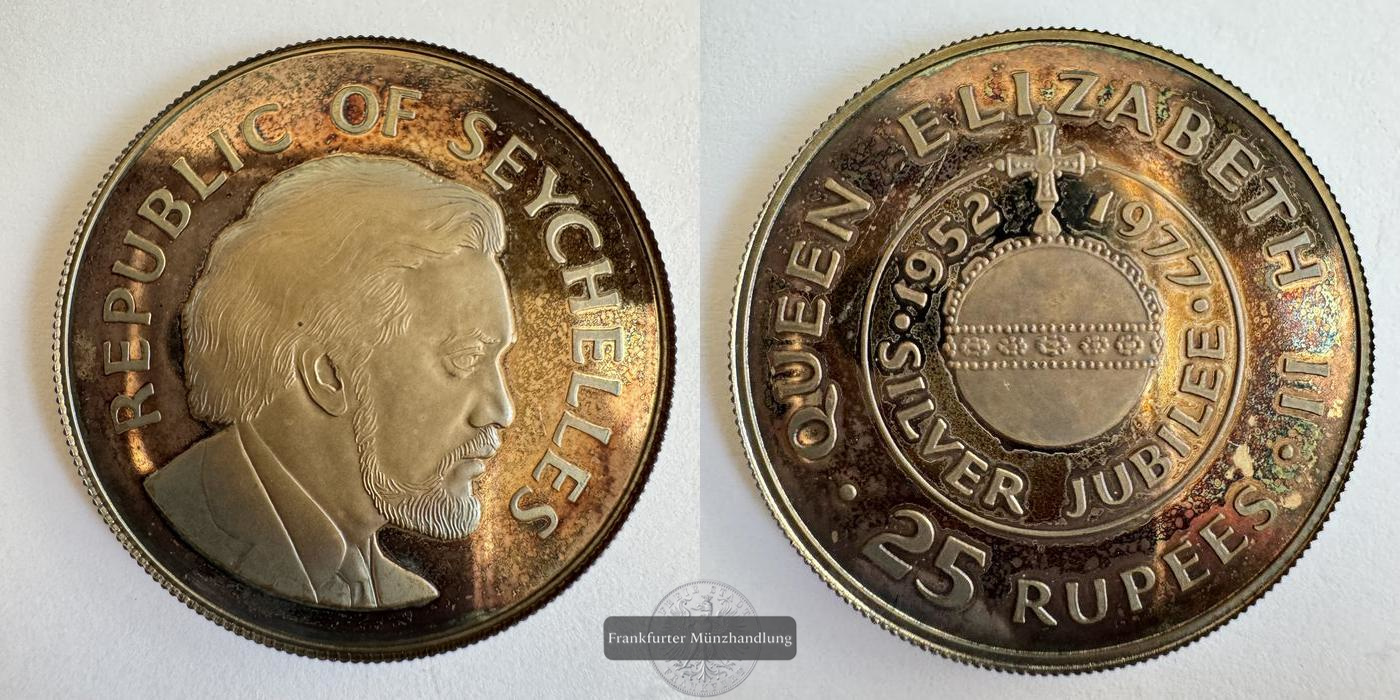  Seychellen / 25 Rupees (Silver Jubilee; Proof) 1977 FM-Frankfurt KM#38a Feinsilber: 26,16g   