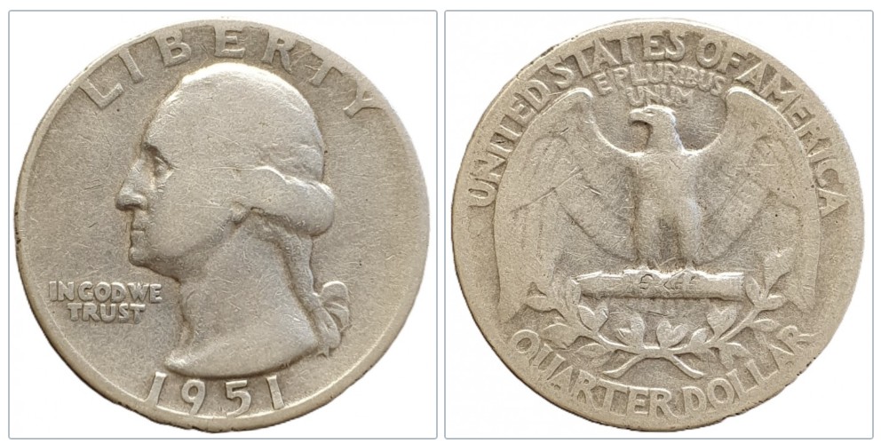  USA ¼ Dollar, 1951 Washington Quarter Silber 5,62g fein   