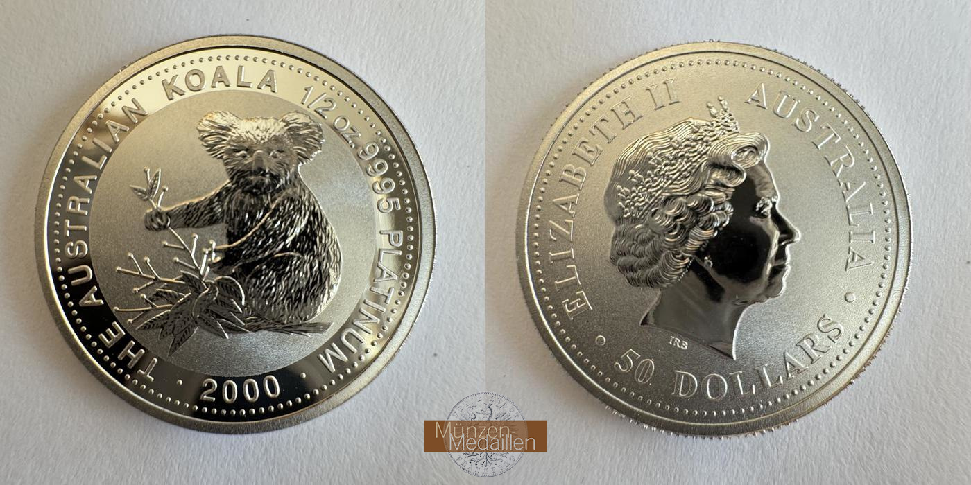  Australien, Elizabeth II.  50 Dollars 2000 Koala   MM-Frankfurt KM#472 Feinplatin: 15,5g   