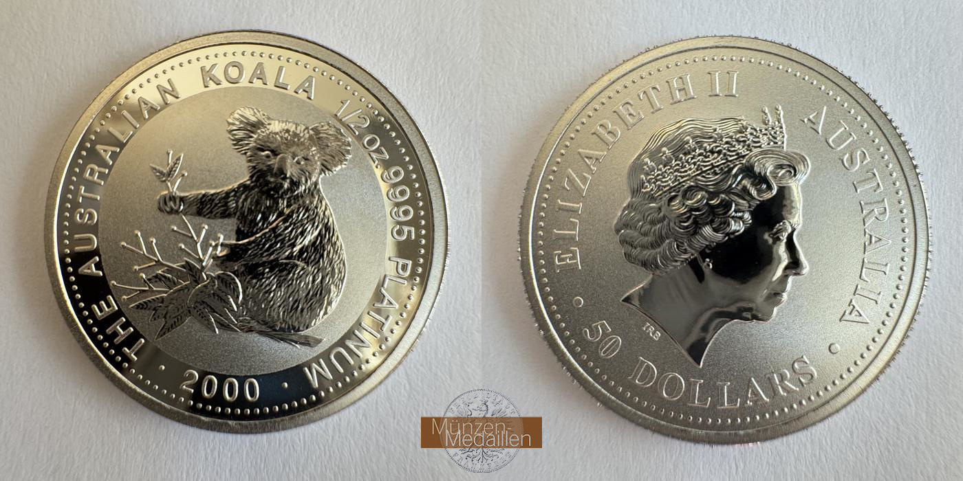  Australien, Elizabeth II.  50 Dollars 2000 Koala   MM-Frankfurt KM#472 Feinplatin: 15,5g   