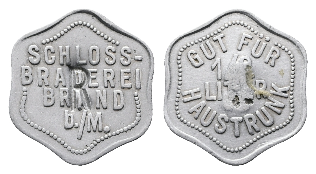  Bayern; Brand b./M. Schloss-Brauerei; Gut für 1/2 Liter Haustrunk; gepunzt: R; Menzel 3361   