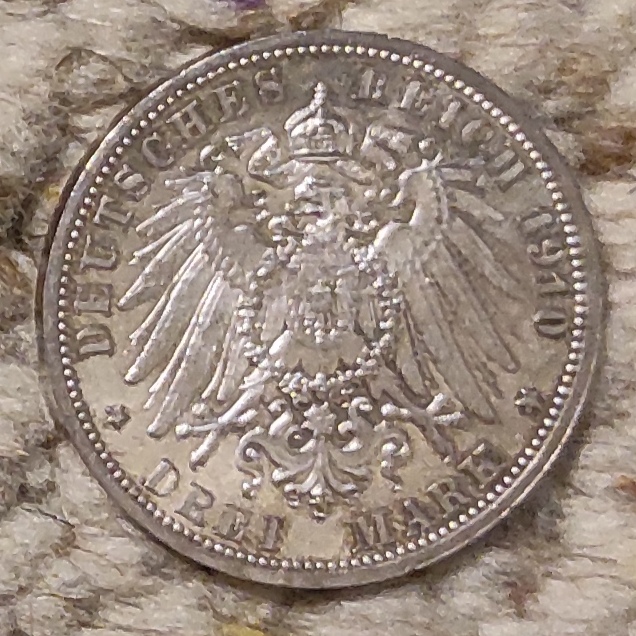  Sachsen 3 Mark 1910, SILBER, Wilhelm Ernst und Feodora   