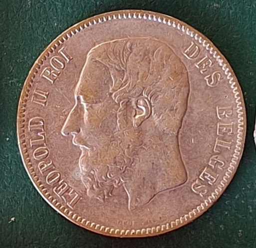  Belgien, 5 Francs 1873 König Leopold II Silber   