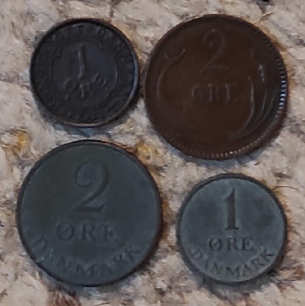  d006: Dänemark kleines Münzlot mit älteren 4 Münzen   