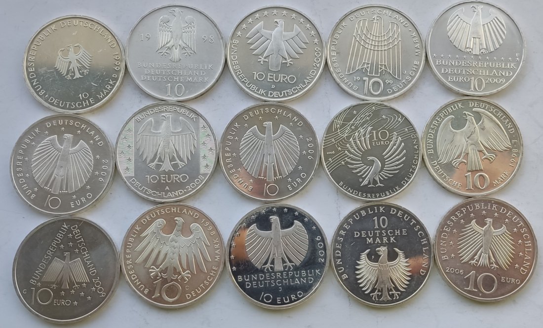  Germany, 15 × 10 marks/euros. 236 grams of pure silver   