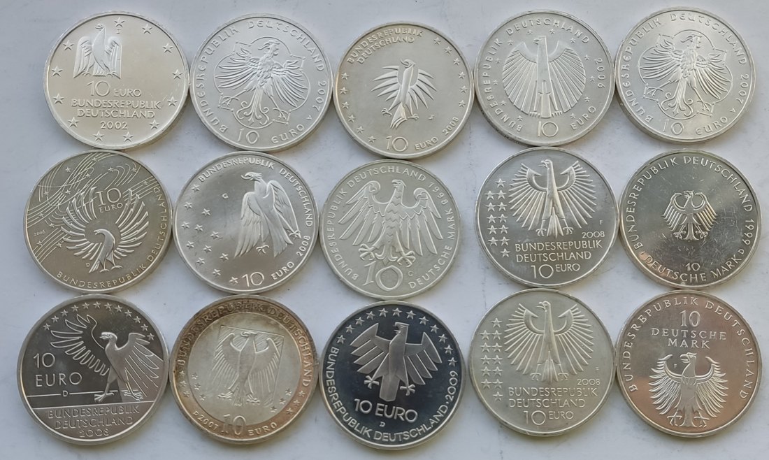  Germany, 15 × 10 marks/euros. 243 grams of pure silver   