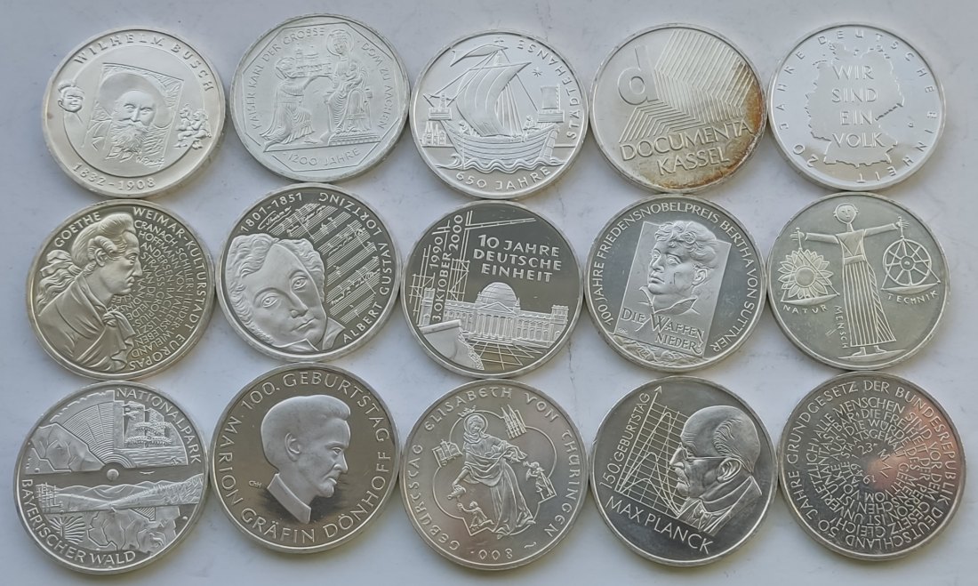  Germany, 15 × 10 marks/euros. 236 grams of pure silver   
