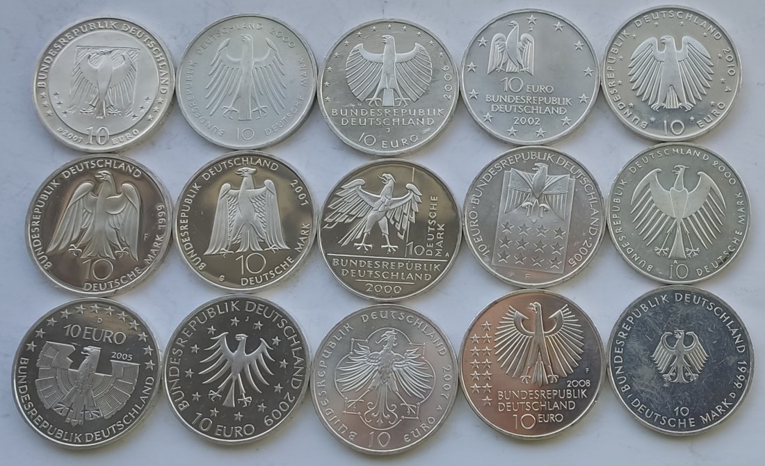  Germany, 15 × 10 marks/euros. 236 grams of pure silver   