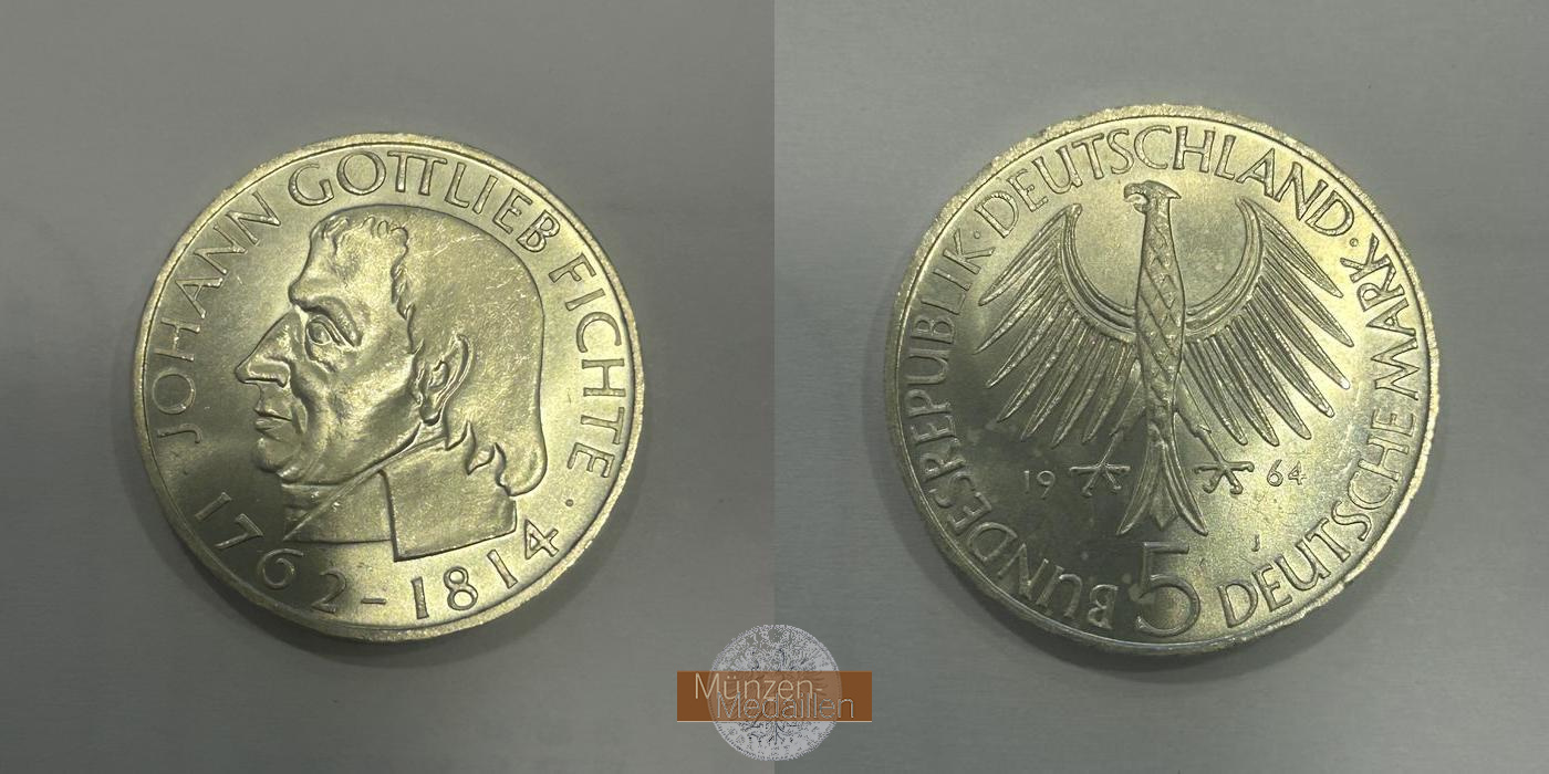  Deutschland.  5 Deutsche Mark 1964 J - Fichte  FM-Frankfurt  KM#118  Feinsilber: 7g   