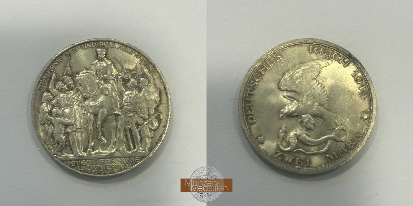  Deutsches Kaiserreich. 2 Mark 1913 A.  FM-Frankfurt KM#532 Feinsilber: 10g   