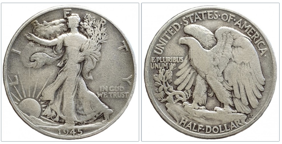  USA ½ Dollar 1945 – Walking Liberty Half Dollar – Klassischer Silber 11,25g fein - Philadelphia   