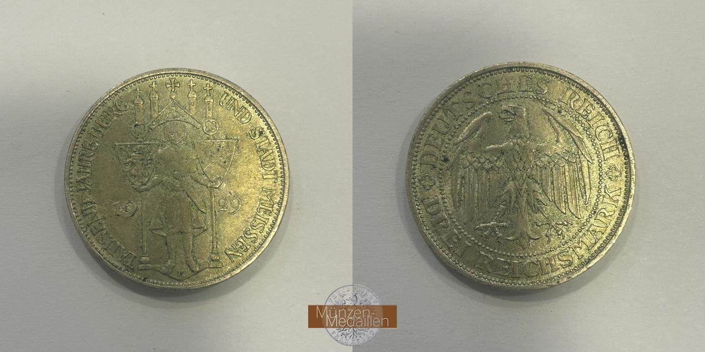  Deutschland. 3 Reichsmark 1929 E - Meissen.  FM-Frankfurt KM#65 Feinsilber: 7,5g   