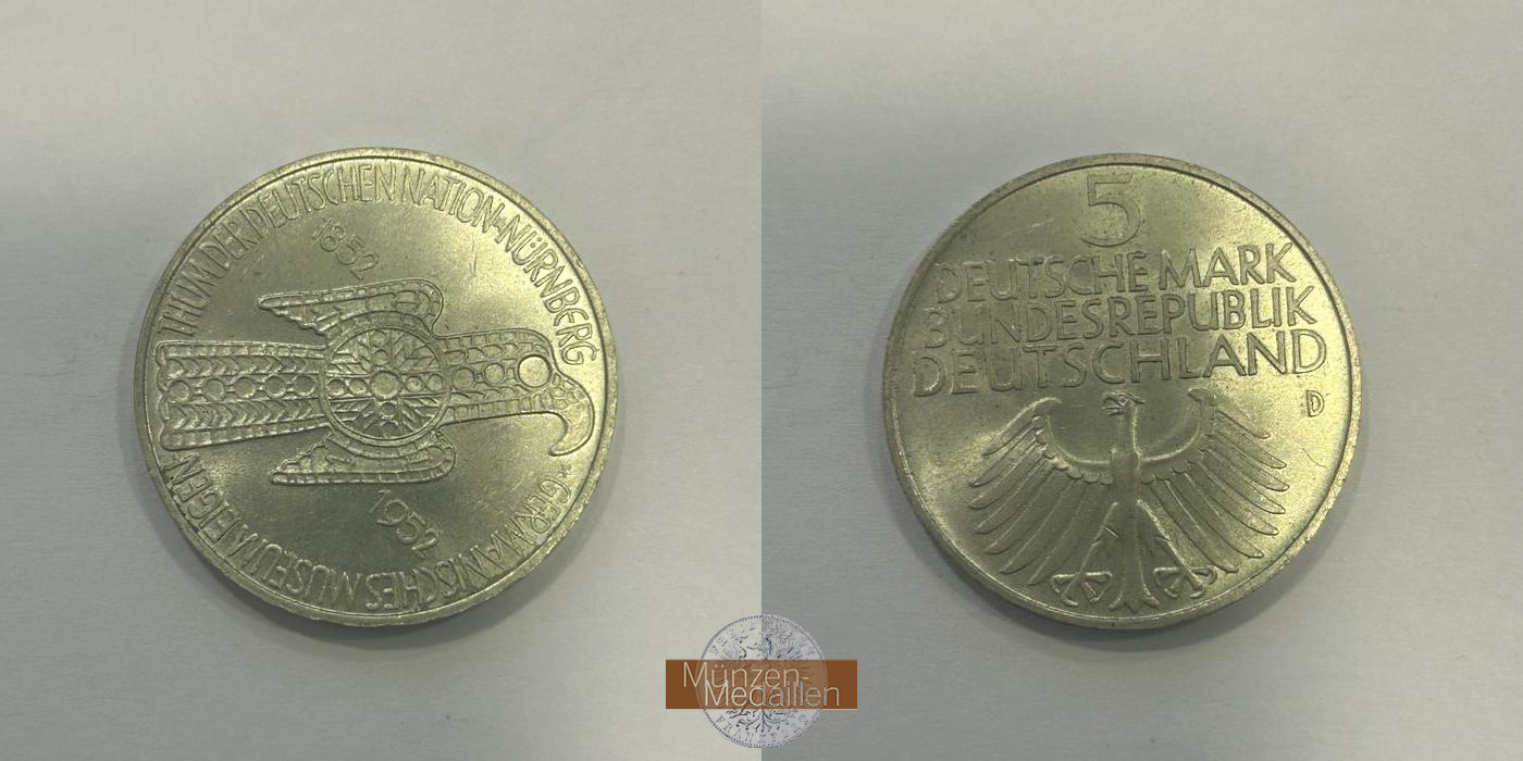  Deutschland. 5 DM 1952 - Germanisches Museum.  FM-Frankfurt KM#113 Feinsilber: 7 g   