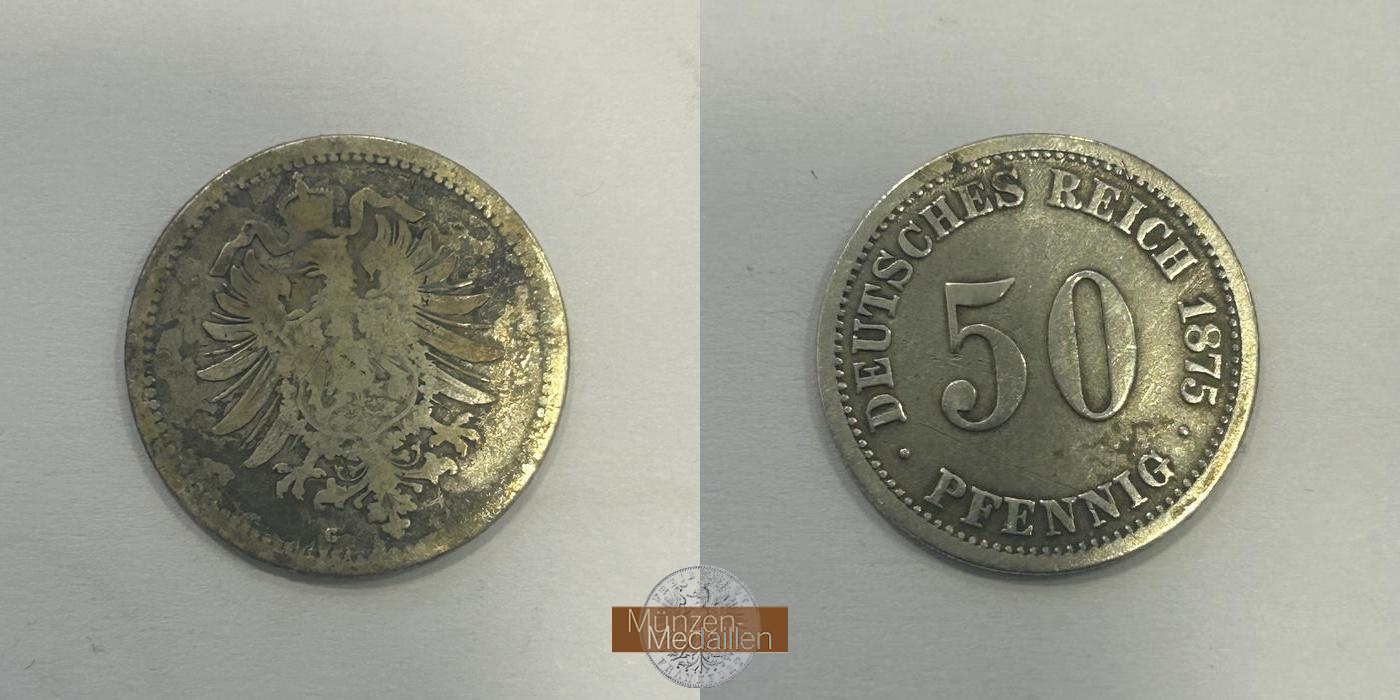  Deutschland.  50 Pfennigs 1875 G.  FM-Frankfurt KM#6 Feinsilber: 2,5g   