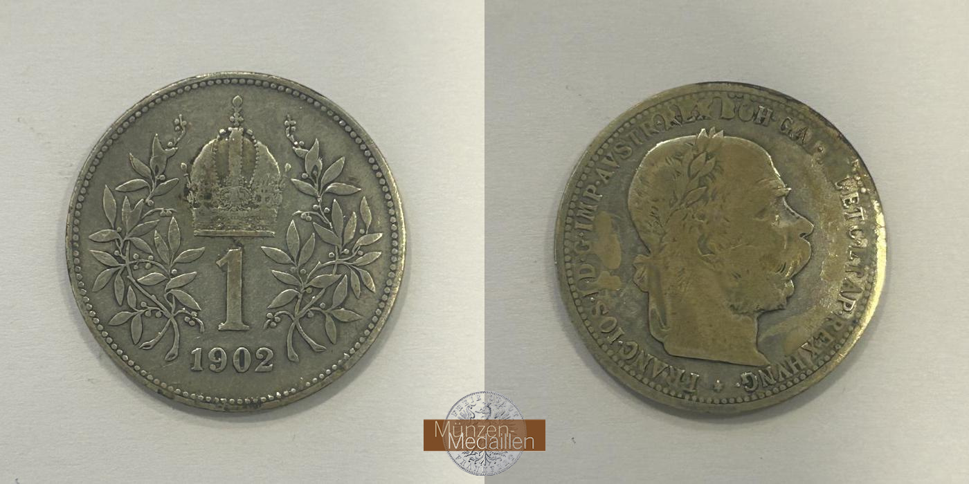  Österreich, Franz Josef I.  1 Corona 1902 (A).  FM-Frankfurt KM#2804 Feinsilber: 4,17g   