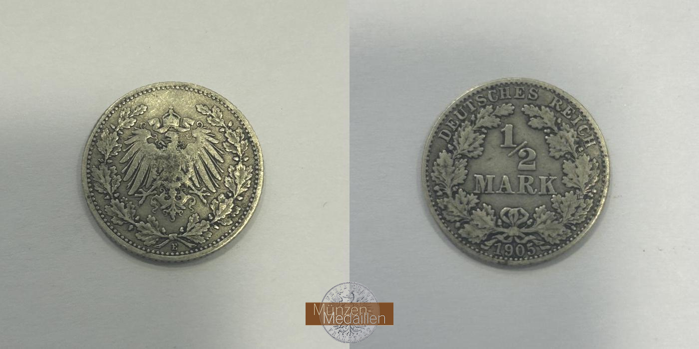  Deutschland.  ½ Mark 1905 E.   FM-Frankfurt   Feinsilber: 2,5g   