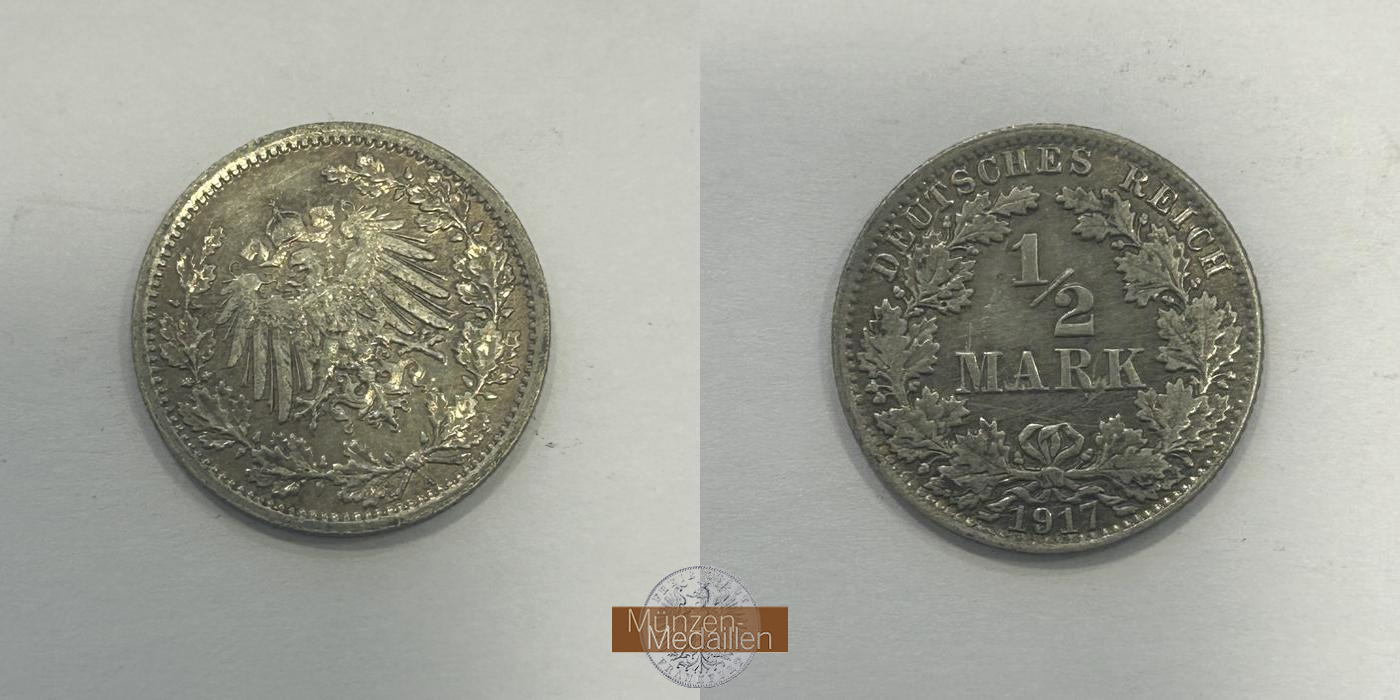  Deutschland.  ½ Mark 1917 A.  FM-Frankfurt   Feinsilber: 2,5g   